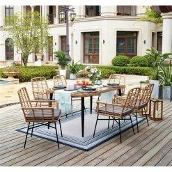 Lianos Rattan Τραπεζαρία Σέτ Με Μεταλλικό Σκελετό ,Σέτ 7 Τεμαχίων 150 X 90,5cm 203441