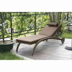 Lianos Ανακλινόμενη Ξαπλώστρα Rattan Με Ρόδες Και Μαξιλάρι 176210