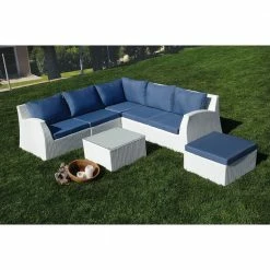 Lianos Γωνιακό Καθιστικό Σέτ Rattan 7 Τεμαχίων 3575 LUXURY WHITE