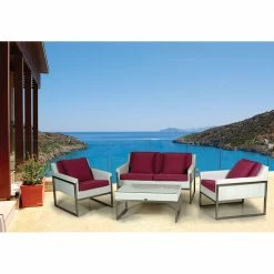 Lianos Καθιστικό Σέτ Rattan 4 Τεμαχίων Με Ανοξείδωτο Σκελετό 3570