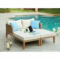 Lianos Ξαπλώστρα Rattan 2 Θέσεων Με Σκελετό Αλουμινίου 203455