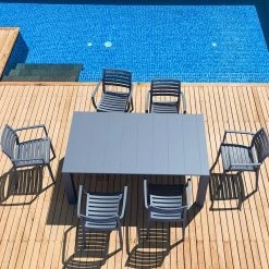 Siesta Σετ Τραπεζαρίας 7τμχ Vegas Artemis Dark Grey 100X180/220Χ75εκ.